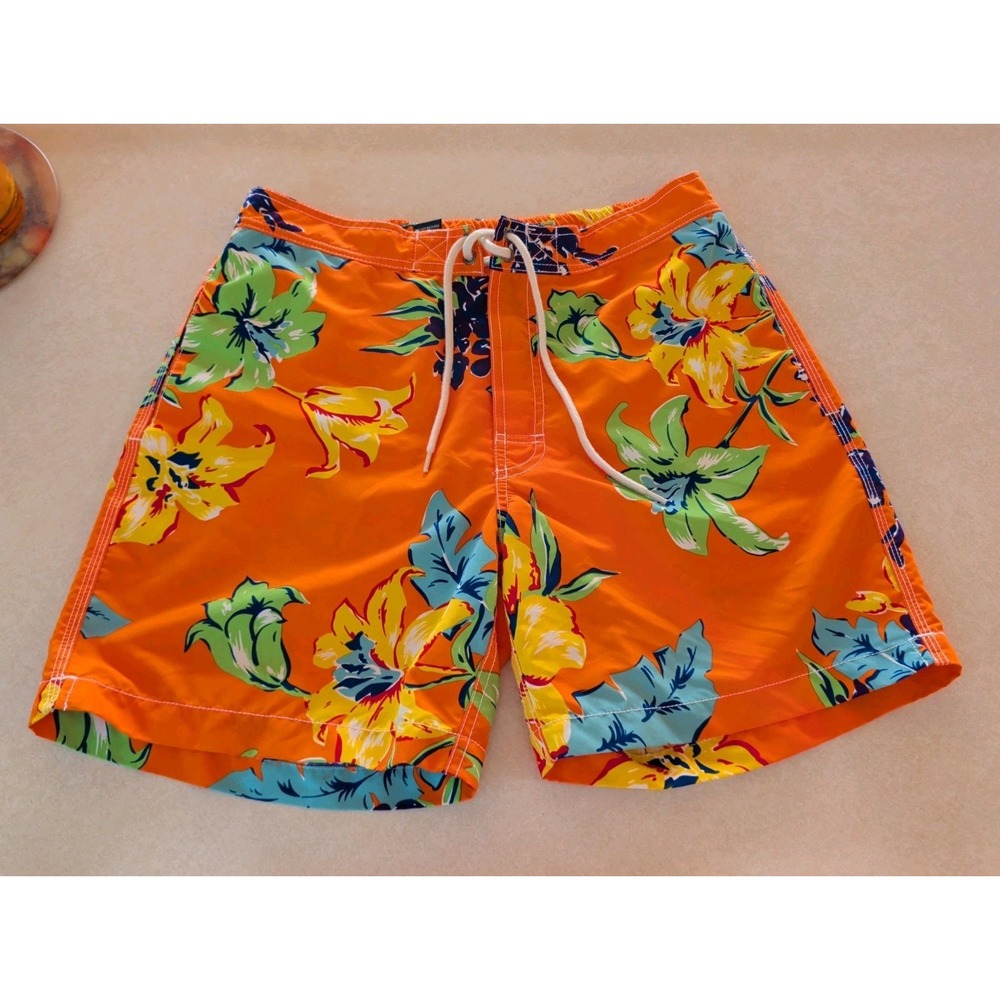 Men's Polo Ralph Lauren Floral Swim Shorts Size S Bright Orange Tropical Trunks